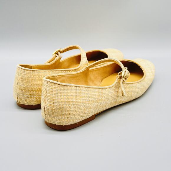 J Crew Shoes Womens 6.5 Beige Mary Jane Ballet Flats Raffia Woven Buckle Comfort - Picture 8 of 12